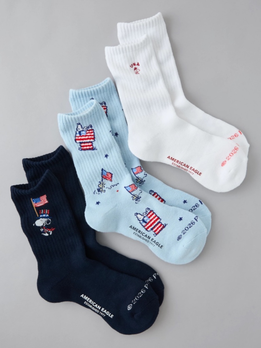 New American Eagle x Peanut Snoopy Crew Socks 3-pack